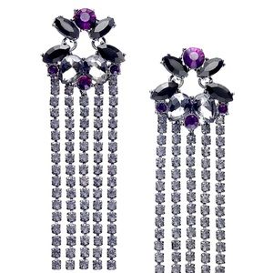 INC Crystal Fringe Drop Earrings - Black - Purple - 2” LONG NWT